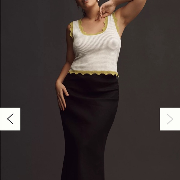 Anthropologie White and Green Scalloped Knit Tank Top - Picture 3 of 8